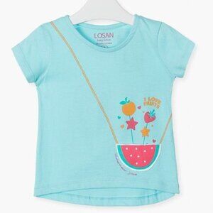 NWT LOSAN TURQUOISE FAUX BAG PRINT T-SHIRT